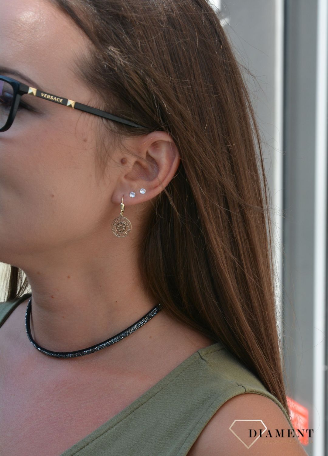 Złote kolczyki wiszące blaszki droga grecka KL 9299v.jpg